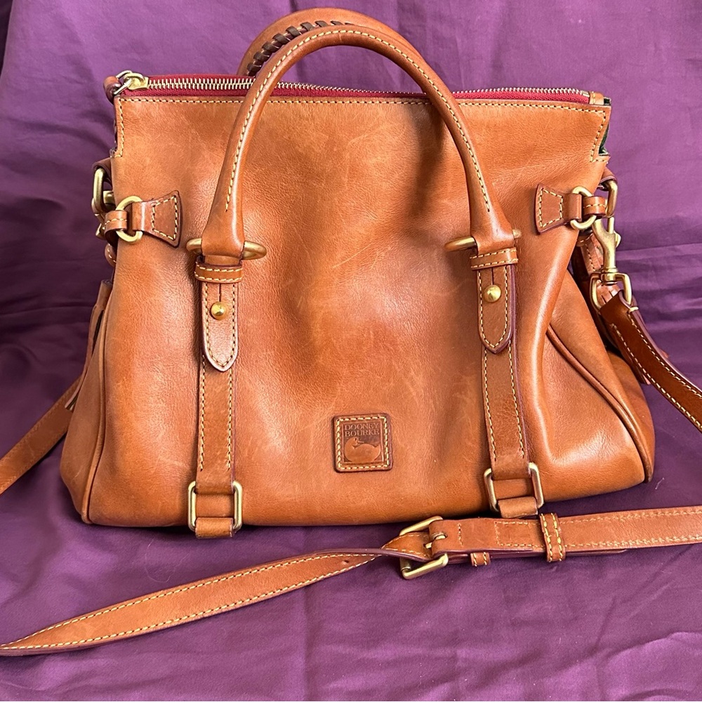 Dooney & Bourke Cognac Leather Satchel with Brass Hardware